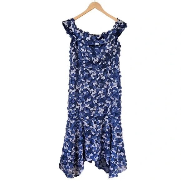 Xscape NWT Off-the-Shoulder Short Sleeve Embroidered Floral, 14W - Picture 6 of 11